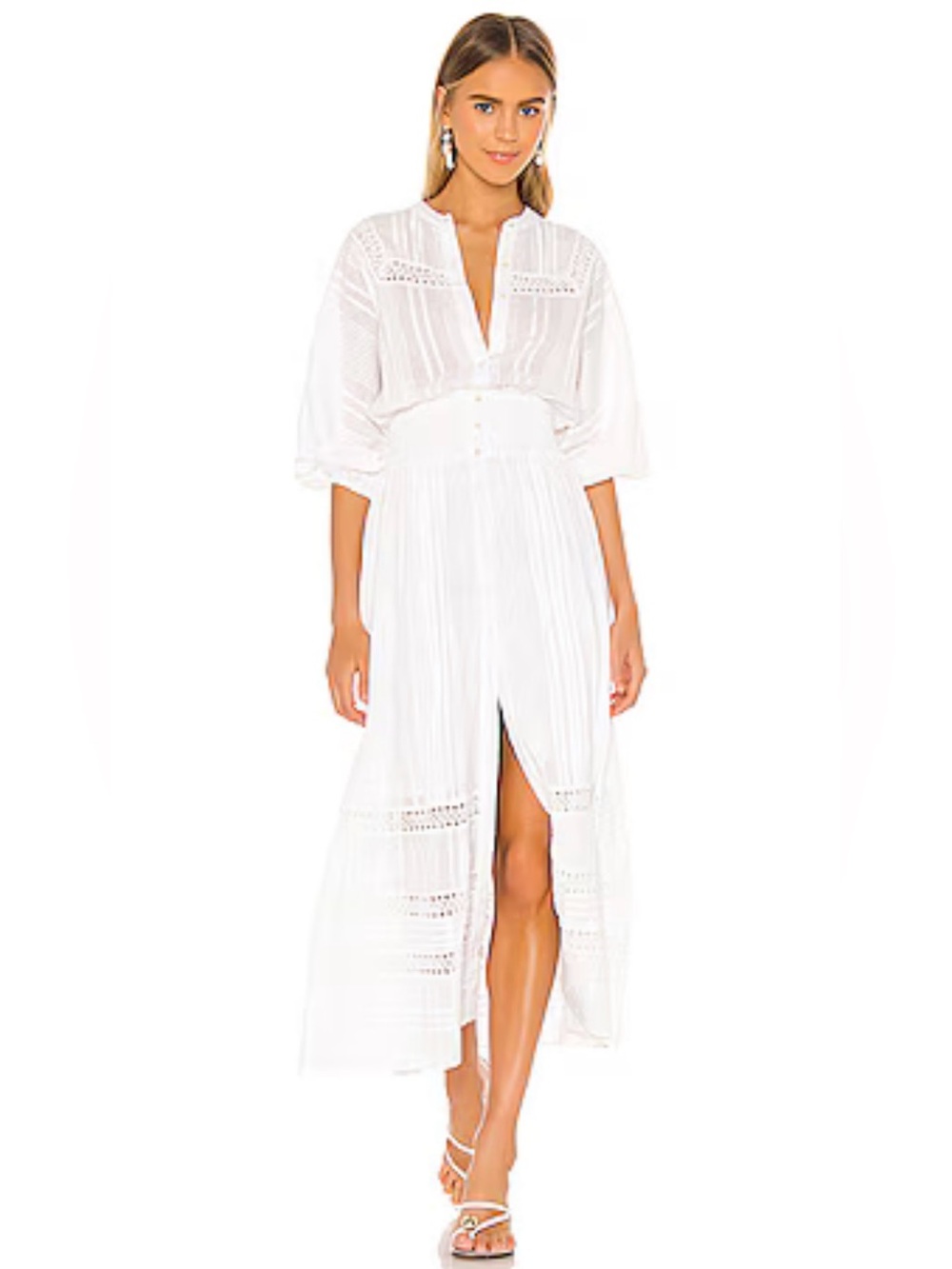 Cleobella White Eyelet Maxi Dress with Front Slit